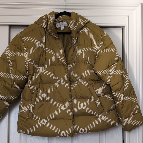 Ava & Viv Jackets & Blazers - (Donated)Ava & Viv Mustard Puffer Jacket with White Pattern